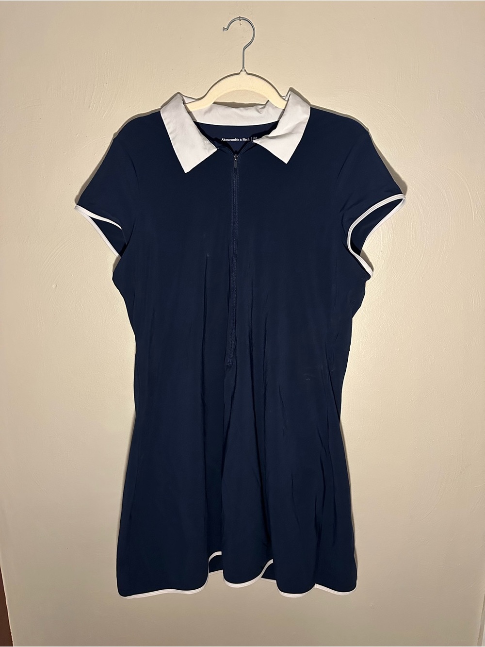 Abercrombie & Fitch Navy Solid Collared Zip Front Romper w/ Pockets XLT